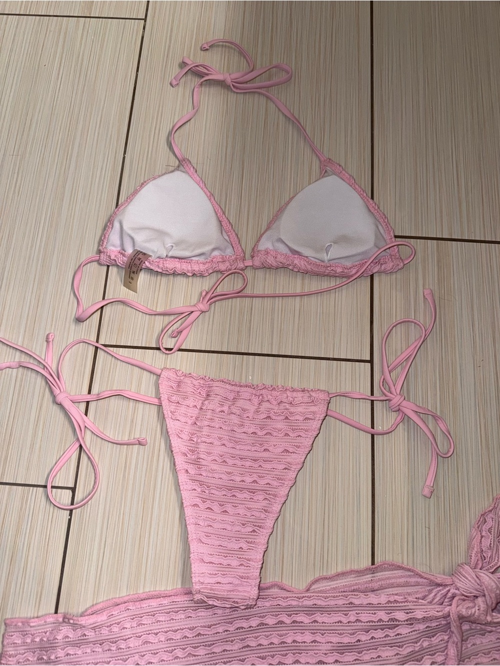 3 Piece Pink Triangle Bikini Set with Matching Sarong Size Small - Picture 5 of 7